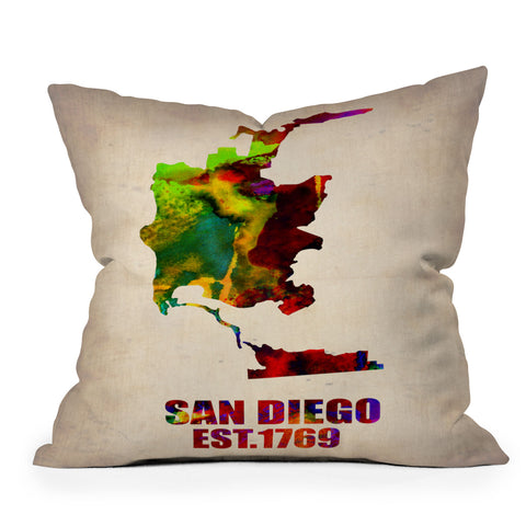 Naxart San Diego Watercolor Map Outdoor Throw Pillow