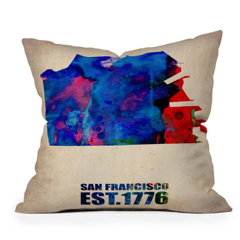 Naxart San Francisco Watercolor Map Outdoor Throw Pillow