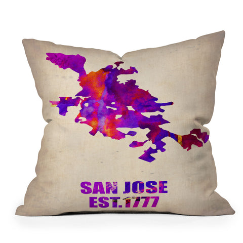 Naxart San Jose Watercolor Map Outdoor Throw Pillow