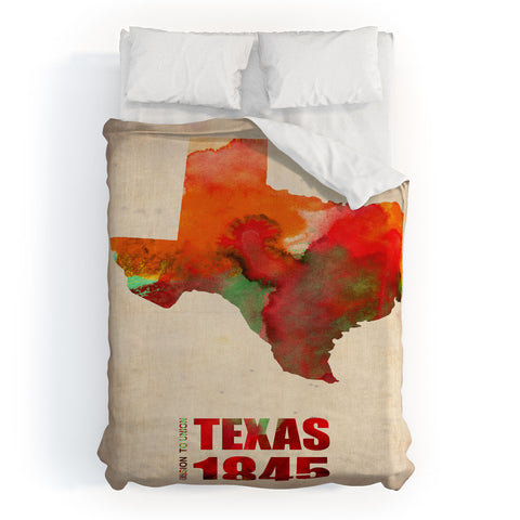Naxart Texas Watercolor Map Duvet Cover