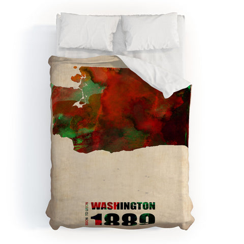 Naxart Washington Watercolor Map Duvet Cover