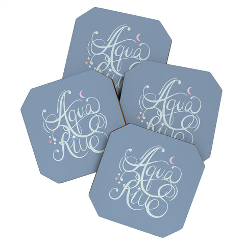 Nelvis Valenzuela Aquarius Zodiac Script Lettering Coaster Set