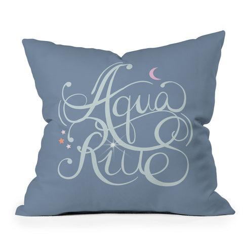 Nelvis Valenzuela Aquarius Zodiac Script Lettering Outdoor Throw Pillow