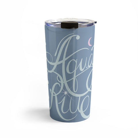 Nelvis Valenzuela Aquarius Zodiac Script Lettering Travel Mug