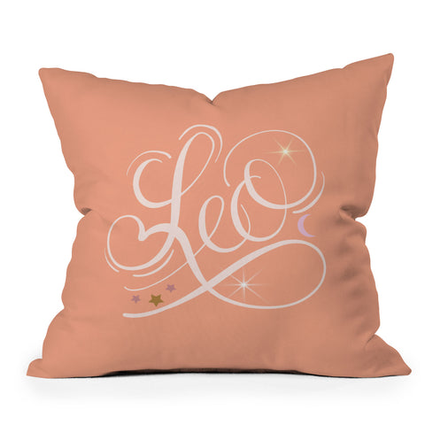 Nelvis Valenzuela Leo zodiac Script lettering Outdoor Throw Pillow