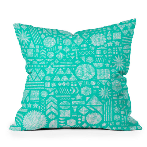 Nick Nelson Modern Elements In Turquoise Outdoor Throw Pillow