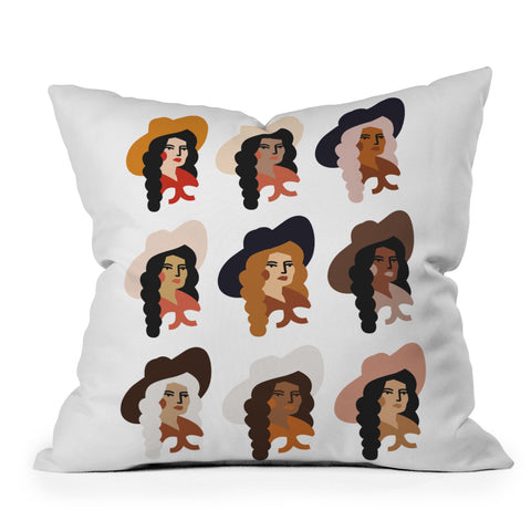Nick Quintero Multi Culture Cowgirl Outdoor Throw Pillow