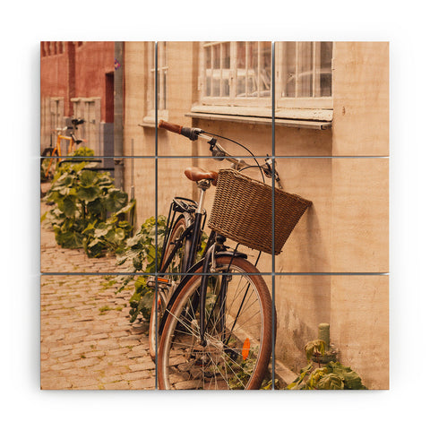 Ninasclicks A bicycle in a Copenhagen street Wood Wall Mural