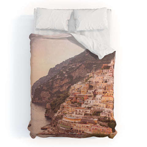 Ninasclicks Positano at sunset Amalfi Coast Duvet Cover