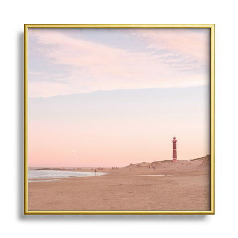 Ninasclicks The beach and the lighthouse Square Metal Framed Art Print