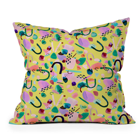 Ninola Design Abstract geo shapes Yellow Outdoor Throw Pillow