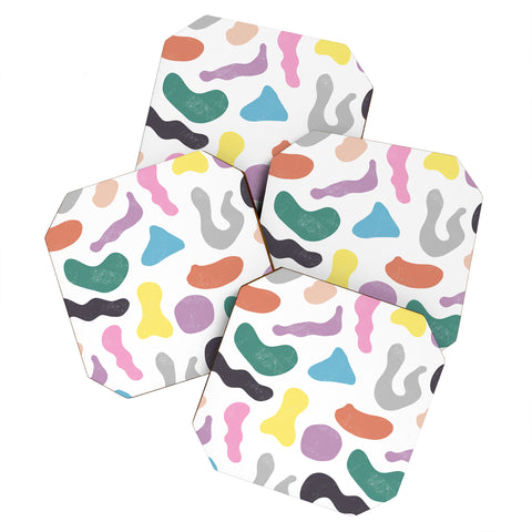 Ninola Design Abstract Memphis Shapes Red Coaster Set