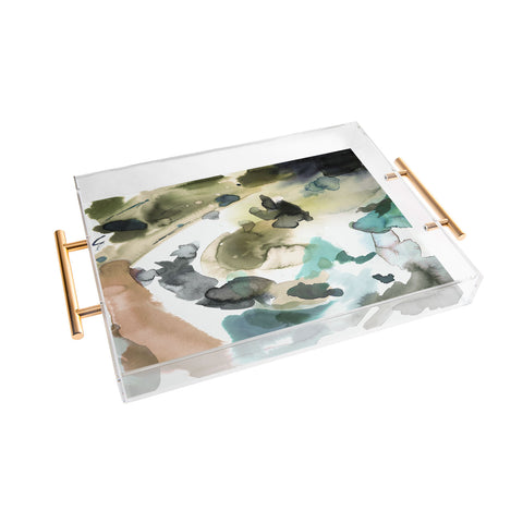 Ninola Design Abstract Painting Gold Blue Acrylic Tray