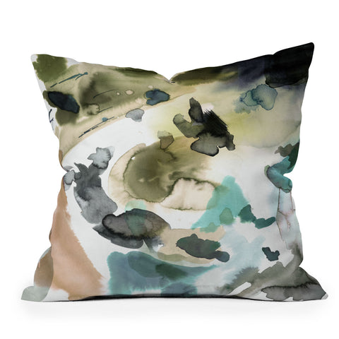 Ninola Design Abstract Painting Gold Blue Outdoor Throw Pillow