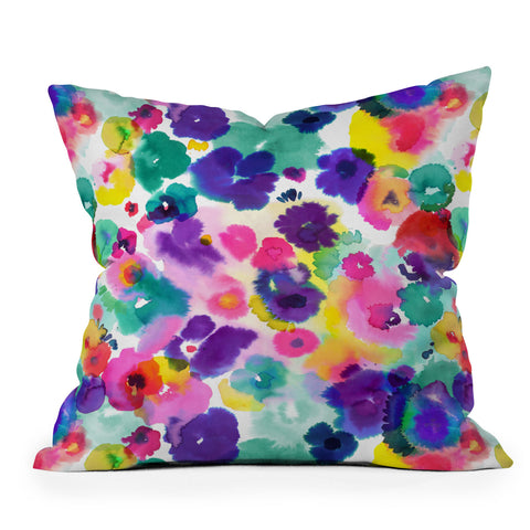 Ninola Design Abstract spring blooms watercolor Outdoor Throw Pillow