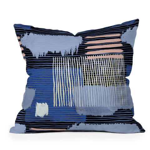 Ninola Design Abstract striped geo blue Outdoor Throw Pillow