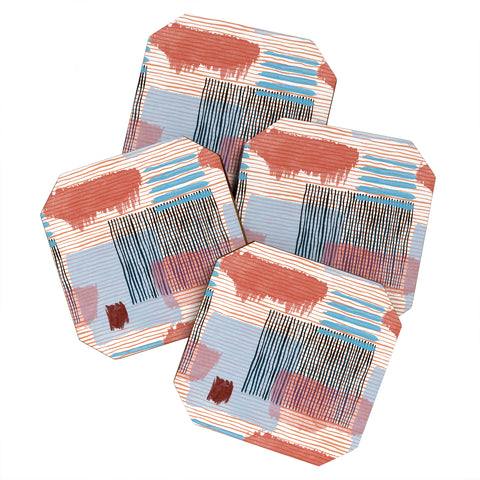 Ninola Design Abstract striped geo red Coaster Set