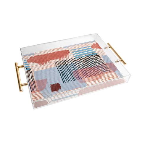 Ninola Design Abstract striped geo red Acrylic Tray