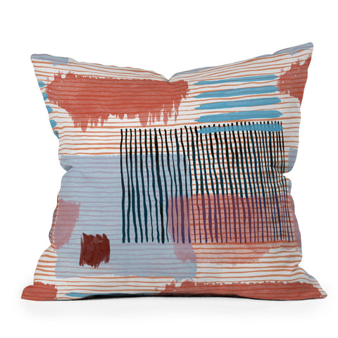 Ninola Design Abstract striped geo red Outdoor Throw Pillow