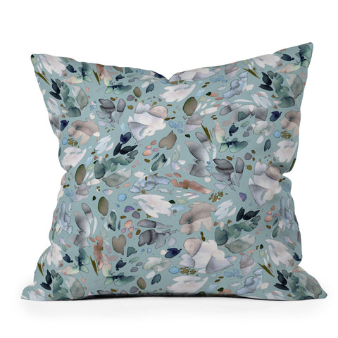 Ninola Design Abstract texture floral Blue Outdoor Throw Pillow