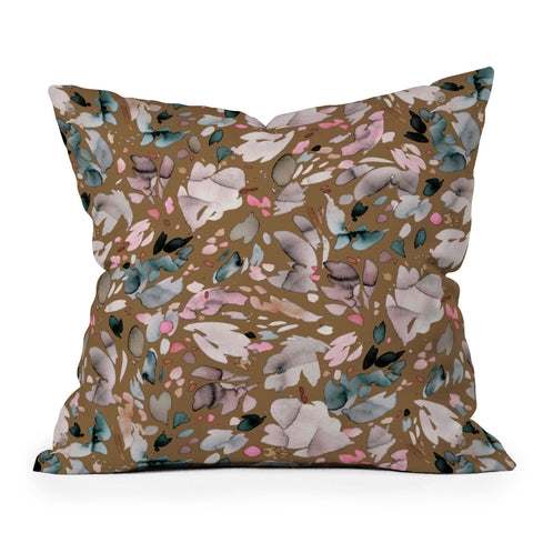Ninola Design Abstract texture floral Gold Outdoor Throw Pillow