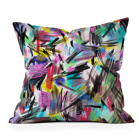 Ninola Design Abstract Wild strokes Primary Colors Outdoor Throw Pillow