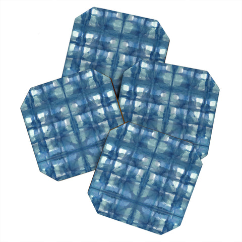 Ninola Design Aqua Shibori Plaids Coaster Set