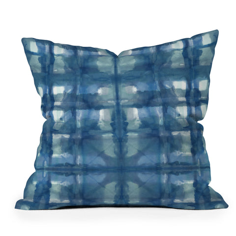 Ninola Design Aqua Shibori Plaids Outdoor Throw Pillow