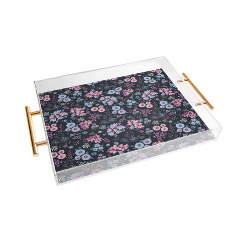 Ninola Design Artful little flowers Navy Acrylic Tray