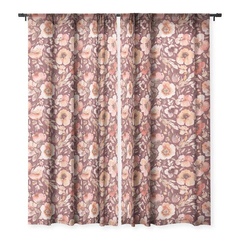 Ninola Design Artistic poppies Autumn Dark Red Sheer Window Curtain