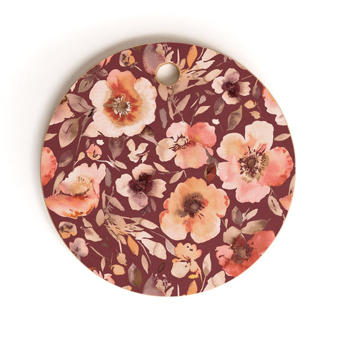 Ninola Design Artistic poppies Autumn Dark Red Cutting Board Round