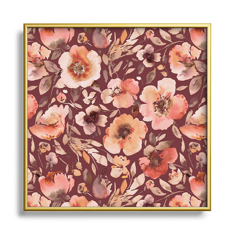 Ninola Design Artistic poppies Autumn Dark Red Square Metal Framed Art Print