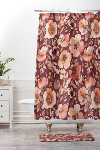Ninola Design Artistic poppies Autumn Dark Red Shower Curtain And Mat