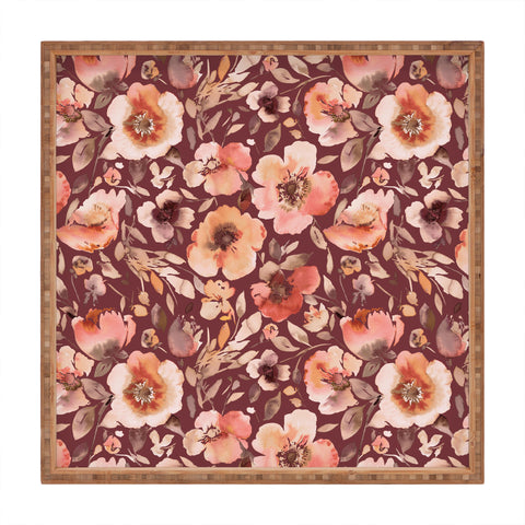 Ninola Design Artistic poppies Autumn Dark Red Square Tray
