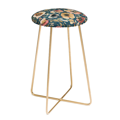 Ninola Design Artistic Poppies Midnight Blue Counter Stool