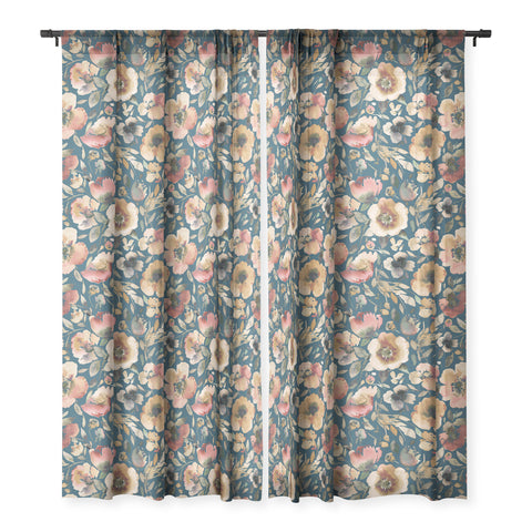 Ninola Design Artistic Poppies Midnight Blue Sheer Window Curtain