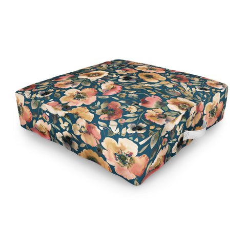 Ninola Design Artistic Poppies Midnight Blue Outdoor Floor Cushion