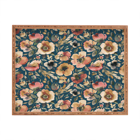 Ninola Design Artistic Poppies Midnight Blue Rectangular Tray