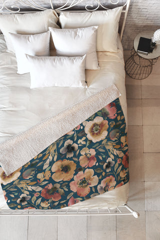 Ninola Design Artistic Poppies Midnight Blue Fleece Throw Blanket