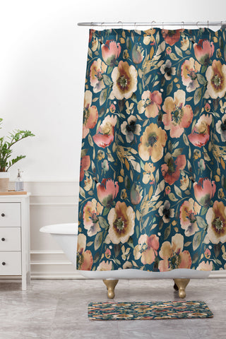 Ninola Design Artistic Poppies Midnight Blue Shower Curtain And Mat