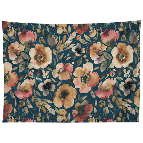 Ninola Design Artistic Poppies Midnight Blue Tapestry