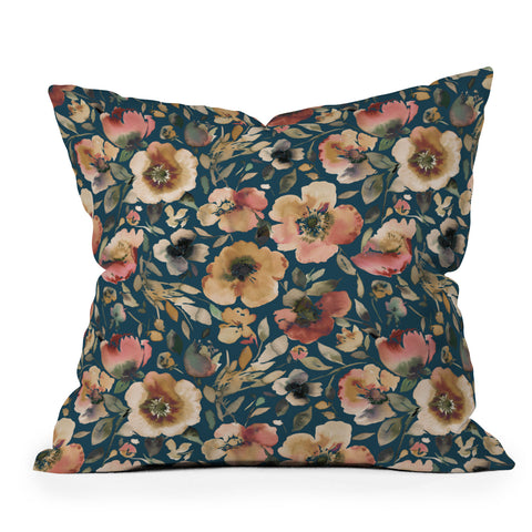 Ninola Design Artistic Poppies Midnight Blue Throw Pillow