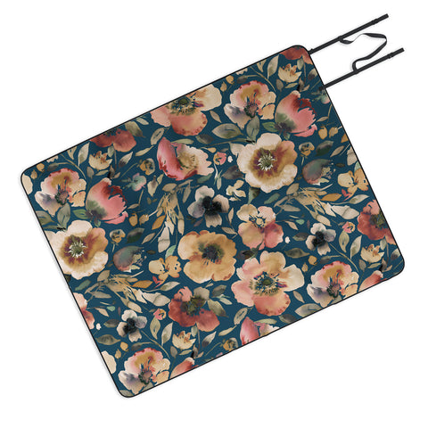 Ninola Design Artistic Poppies Midnight Blue Picnic Blanket