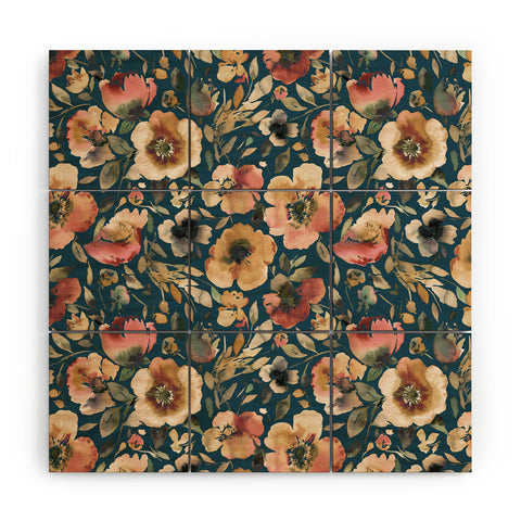 Ninola Design Artistic Poppies Midnight Blue Wood Wall Mural