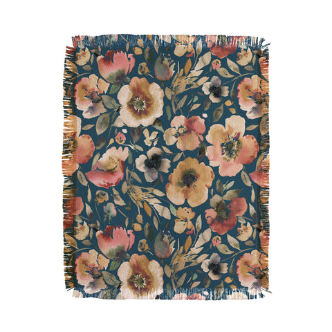 Ninola Design Artistic Poppies Midnight Blue Throw Blanket