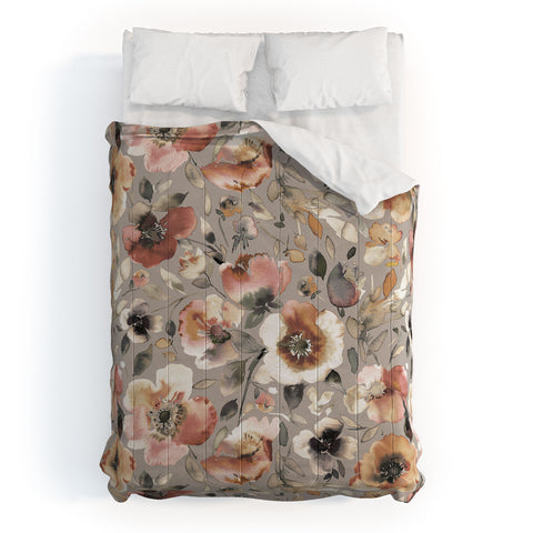 Ninola Design Artistic Poppies Neutral Grey Comforter