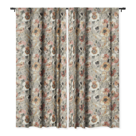 Ninola Design Artistic Poppies Neutral Grey Blackout Window Curtain