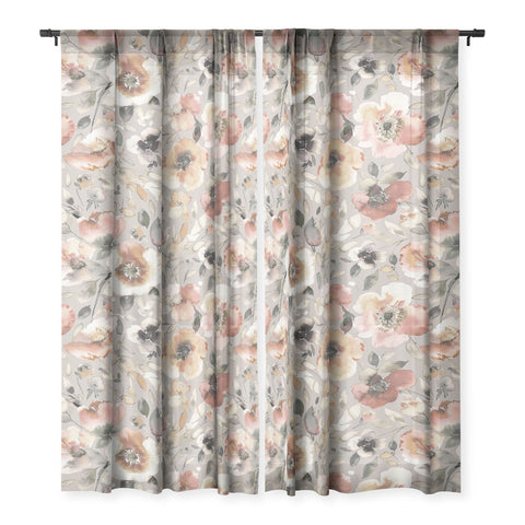 Ninola Design Artistic Poppies Neutral Grey Sheer Non Repeat