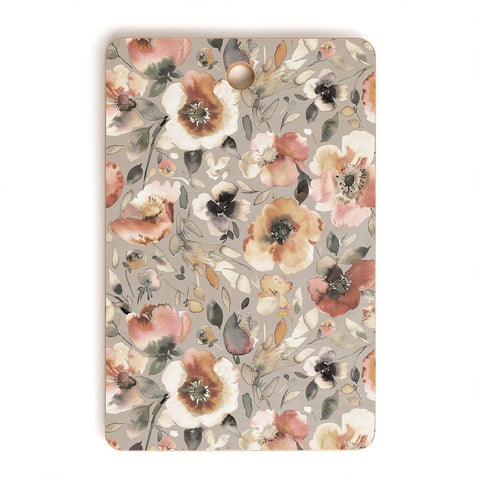 Ninola Design Artistic Poppies Neutral Grey Cutting Board Rectangle