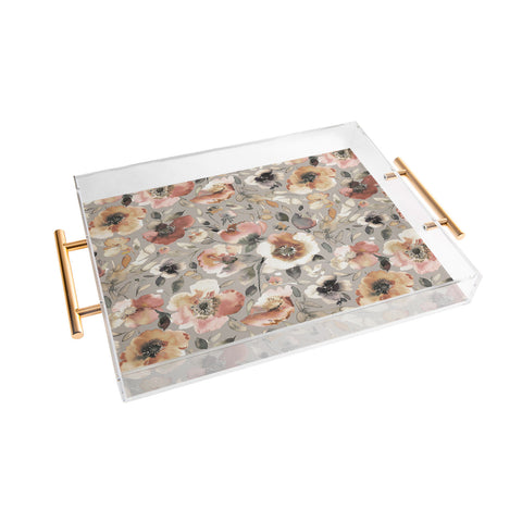 Ninola Design Artistic Poppies Neutral Grey Acrylic Tray